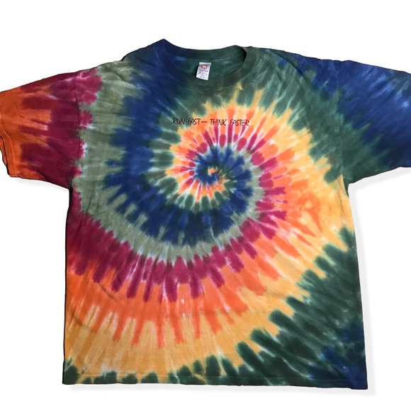 Vintage Other - “Run Fast Think Faster" Tie Dye Geeky Tee Shirt XL